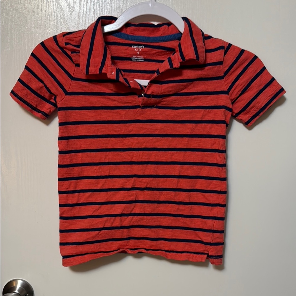 Carter's Red and Black Striped Kids Polo Shirt Size 7